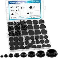 125PCS Rubber Plugs for Round Holes, Premium Black Rubber Hole Plugs, Various…
