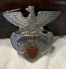 Security Officer Eagle Shield Hat Badge Silver Tone Metal