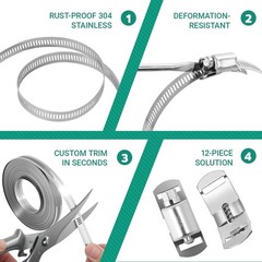 Professional 32.81Ft Adjustable Hose Clamp Band with 12 Fasteners – Rust-Proof