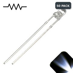 50 x 12v 3mm LED Light Cool White Ultra Bright Internal Resistor 5v-15v 9v 6 no