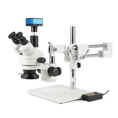 AmScope 7X-90X Trinocular Stereo LED Microscope+2-Arm Boom+4K 8MP HDMI Camera