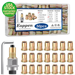 50pcs 1/4-20 Rivet Nuts Set with Hand Tool Carbon Steel Threaded Insert Kit
