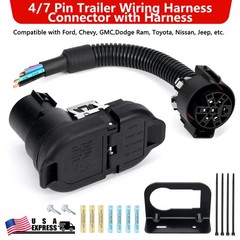 Trailer Plug Adapter 4/7 Pin Trailer Wiring Connector with Bracket & Harness