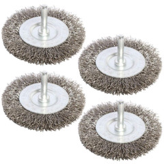 Shop-Tek 4-Pc 3″ Steel Wire Wheel Brush Kit For Drill With 1/4″ Shank