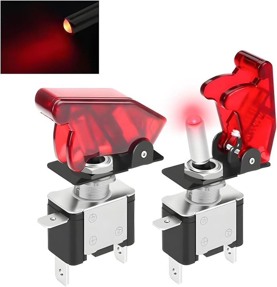 Red 12V LED Toggle Switch with Safety Cover – 2 Pack Heavy Duty 12 Volt DC 20A