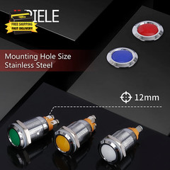 Indicator Light 12Mm 1/2″ Waterproof IP67 Metal Signal Lamp 12V AC/DC LED Pilot