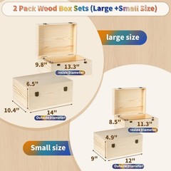 BeNiNat 2 Pack Unfinished Wood 14 x 10.4 x 6.5 inch+12 x 9×4.9inch, Nature
