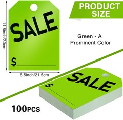 Crtiin 100 Pack Sale Tags Car Dealer Mirror Hang 8.46 x 11.81 inch, Green