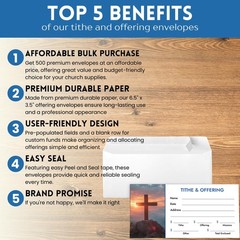 Christian Church Tithing Envelopes SelfSeal 6.5×3.5″ Modern 500 PCS