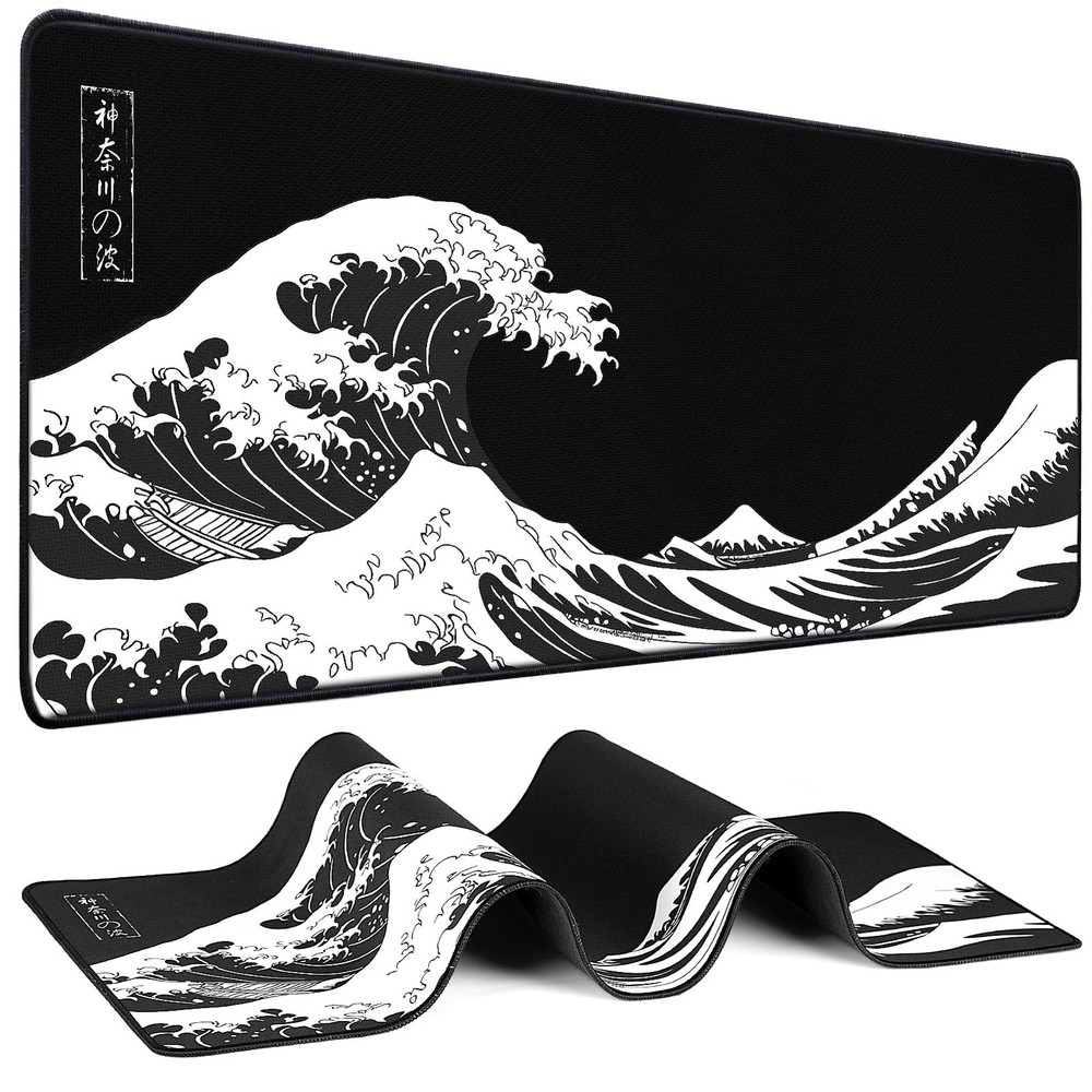 Mouse Pad Gaming – Desk Mat for Keyboard and 31.5L x 11.8W inches, Black Wave