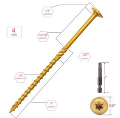 Construction Lag Screws T30 Decking Screws #14 x 4 Inches Structural Wood Scr