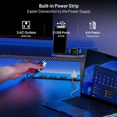 Gaming Desk with LED Lights & Power Outlet, Gamer Desk with Monitor Stand