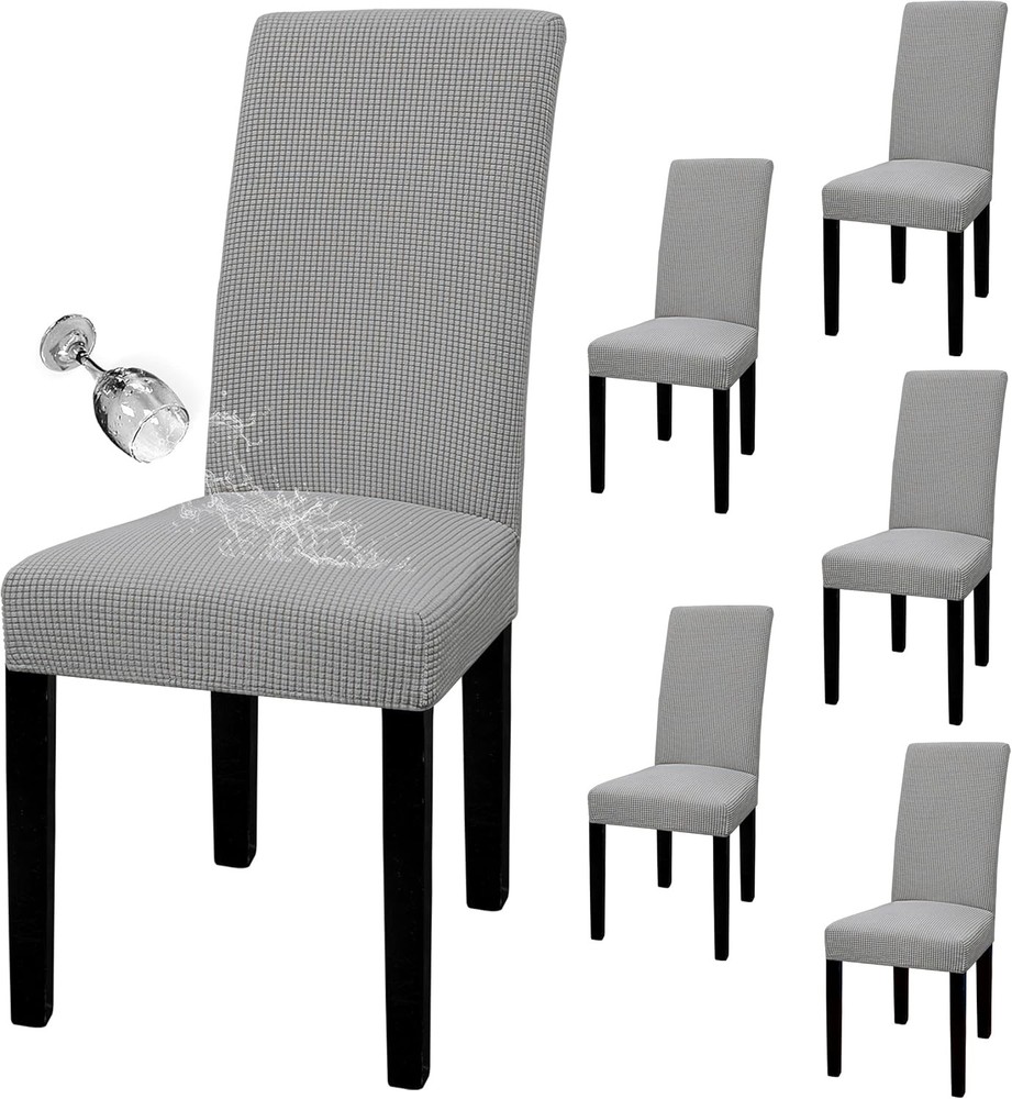 100% Waterproof Dining Room Chair Cover Set of 6, Stretch Jacquard Parson Chair