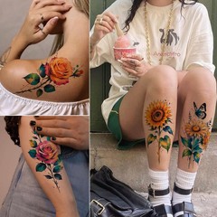 Tazimi 12 Sheets 3D Large Watercolor Flower Temporary Tattoos For Women Girls Wa