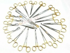 GERMAN 82 PCS GOLD HANDLE GENERAL SURGERY SPAY PACK DENTAL SURGICAL INSTRUMENTS