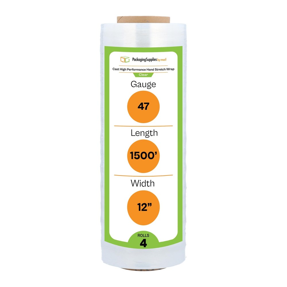 12″ x 1500′ 4 Rolls Pallet Wrap Stretch Film Hand Shrink Wrap 1500FT
