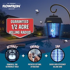 Flowtron Bug Zapper, 1/2 Acre of Coverage w/15W Bulb & 5600V Instant Killing