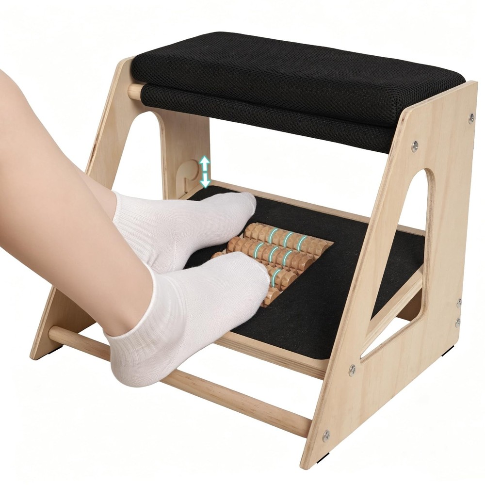 Wooden Foot Rest Under Desk At Work – 3-height Adjustable Ergonomic Foot Stool