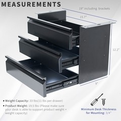 VIVO Black 3 Level 16″ Pull Out Under Desk Storage Drawer Set