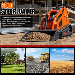 24HP Mini Skid Steer Tracked Loader 3-Pumps 2-Cylinder Gas Engine +2 Attachments