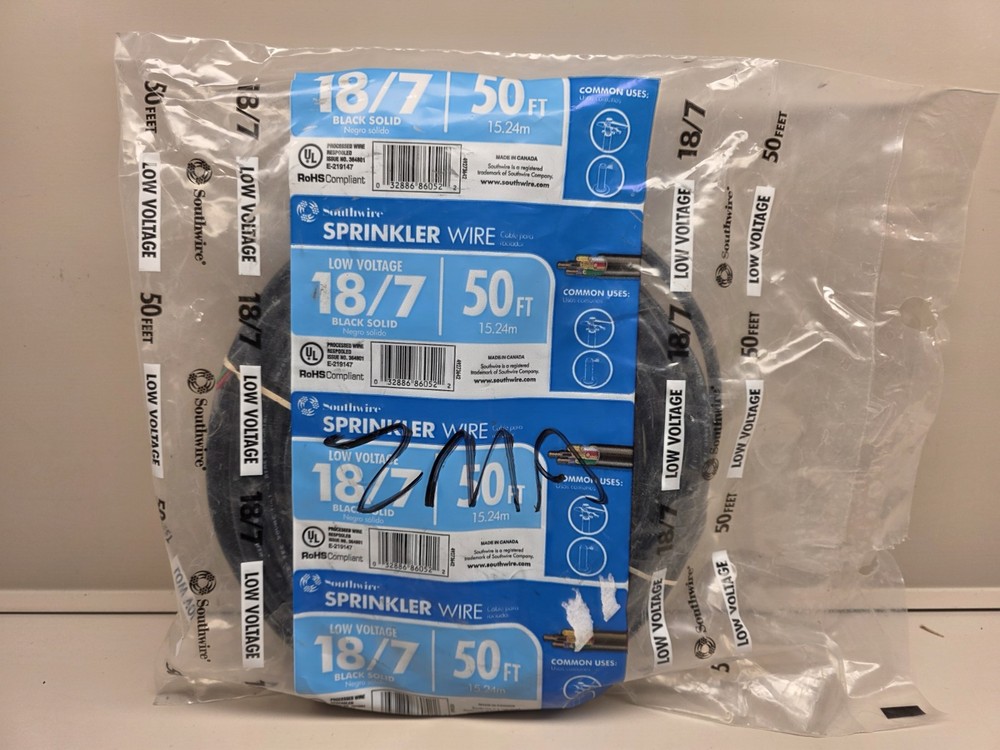 (1) New Southwire Sprinkler Wire, Low Volt 18/7 Black Solid, 50ft, Direct Burial