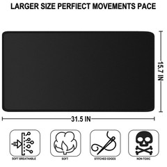 Large Gaming Mouse Pad, 31.5″ x15.7″ 31.5 inches x 15.7 inches, Black