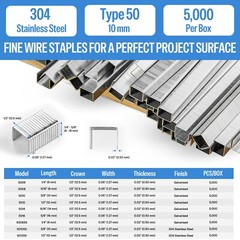 meite 20GA 1/2-Inch Crown Stainless Steel Upholstery Staples Anti-Rust, 5000 Pcs