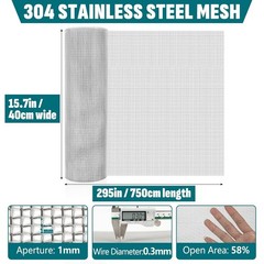 20 Mesh 304 Stainless Steel Mesh Screen, 15.7” x 295”40cm x 750cm Wire Scre…