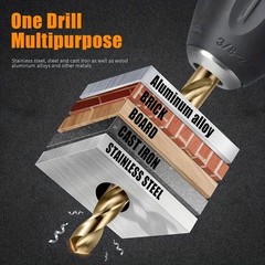 13Pcs HSS Titanium Coated Twist Drill Bit Set 1.5-6.5mm Hex Shank For wood Metal