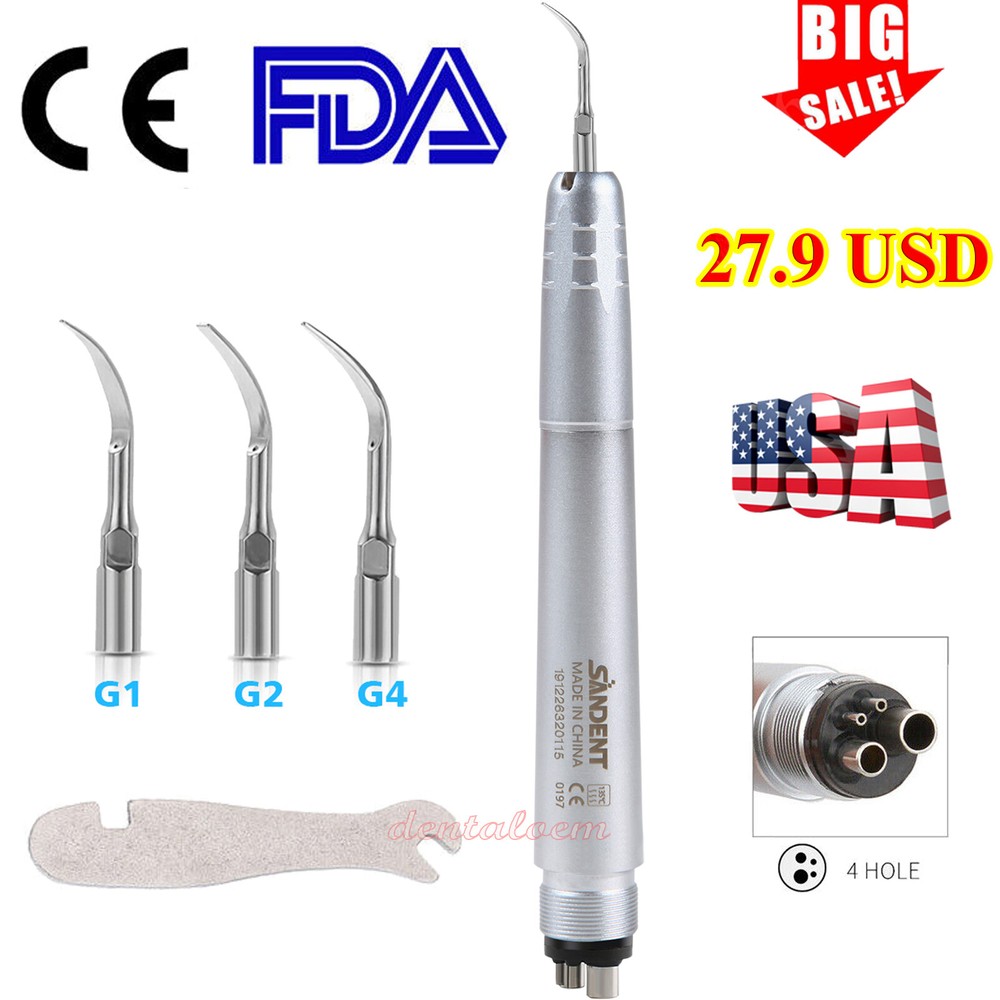 Dental Ultrasonic Air Perio Scaler Handpiece Hygienist 4 Hole w/ 3 Tips Original