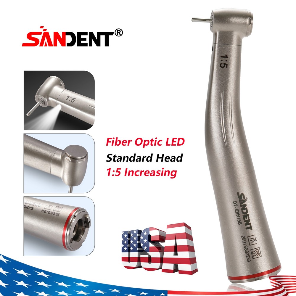 SANDENT 1:5 Increasing LED Fiber Optic Contra Angle Handpiece Red Standard Head