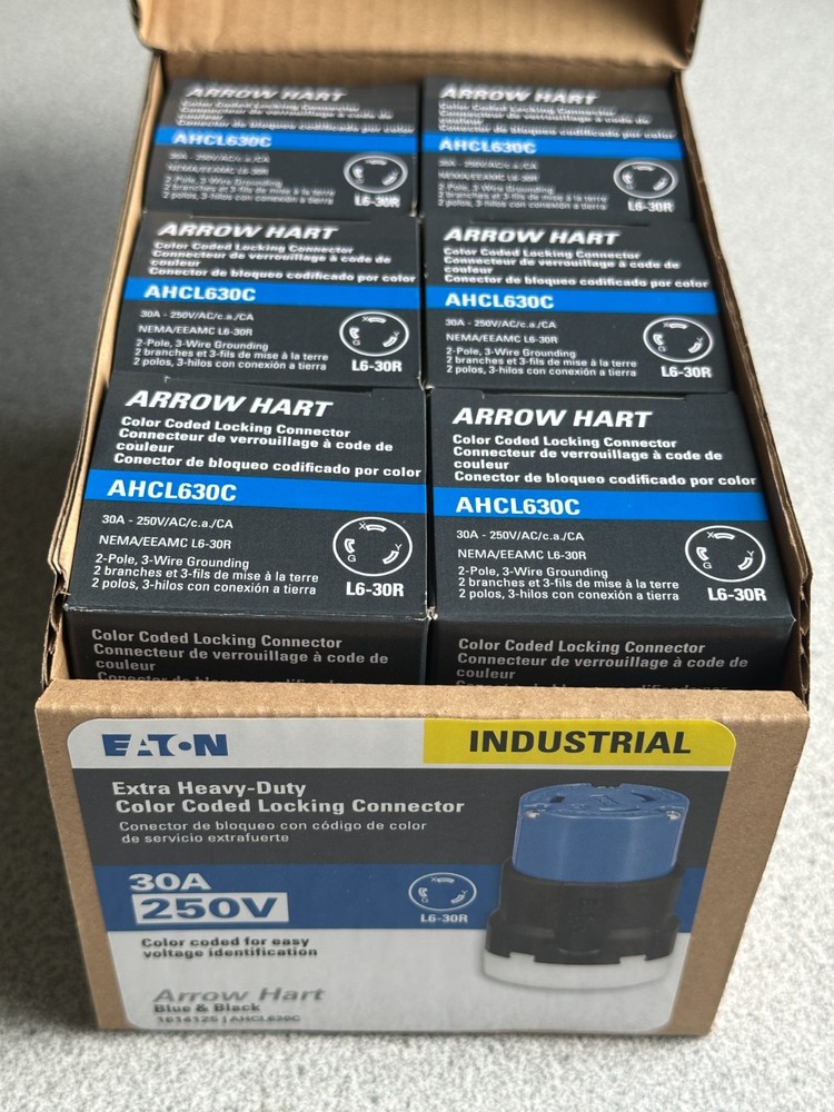 6 NEW Eaton Arrow Hart AHCL630C Blue 30A Locking Connector L6-30R 250V 2P 3W LOT