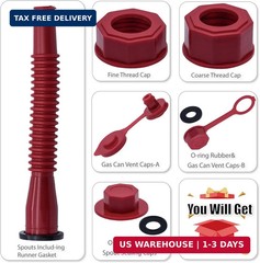 Red Gas Can Spout Replacement, 1/2/5/10 Gallon Gas Can Nozzle Kit, include 2 Dif