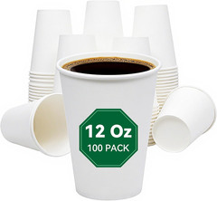 Coffee Cups, 100 Count 12 Oz Paper Cups, Disposable Cups for Hot and Cold, Dispo