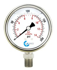 2″ Pressure Gauge, Stainless Steel Case, Liquid Filled, Lower Mnt, 200 PSI