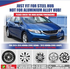 15in Black Red Lacquer Steel Wheel Hubcaps 4Pcs Bolt-On for 13-15 Civic 13 Coupe