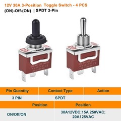 4 Pack 12V (ON)-Off-(ON) Momentary Toggle Switch Waterproof SPDT 3 Way 30A