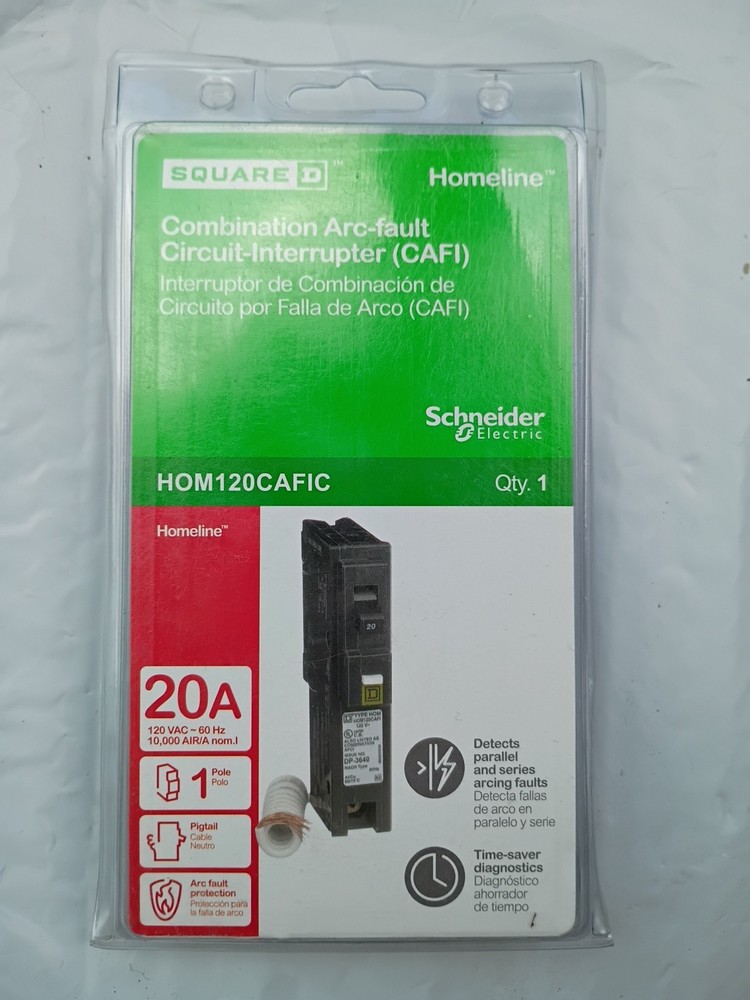 Square D HOM120CAFIC 20A 1 Pole CAFI Circuit Breaker New In Box Free Shipping