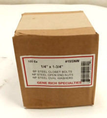 Gene Rich 19SNW 1/4″ x 1-3/4″ BP Steel Closet Bolts Nuts & Oval Washers 100 each