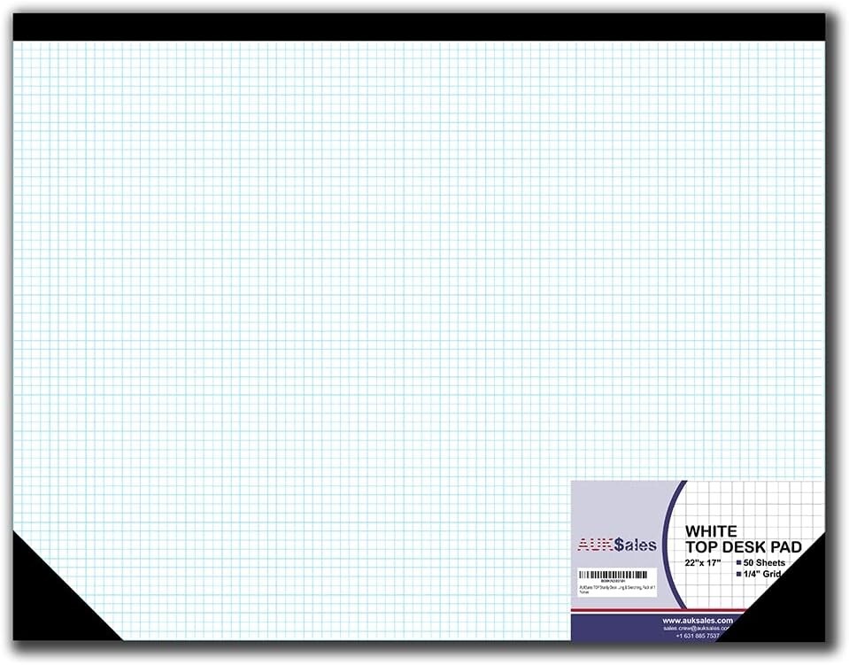 TOP Sturdy Graph Desk Pad (Pack of 1) Quad Grid, 22″x17″, 1/4 50 Sheets Per Pad