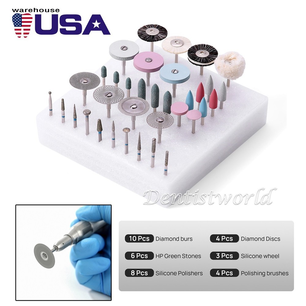 35Pcs Dental Lab Polishing Kit For Ceramics Porcelain HP 2.35mm Handpiece Burs