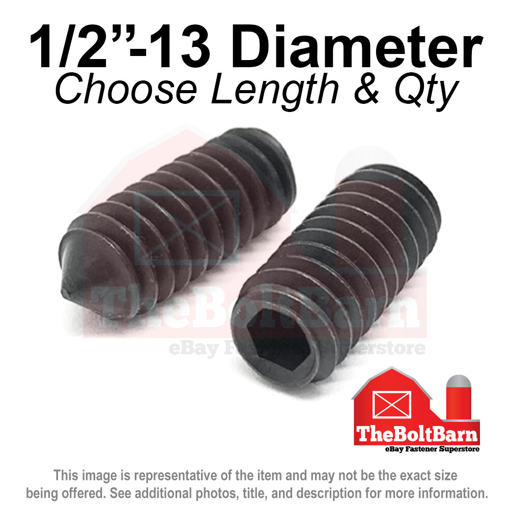 1/2″-13 Alloy Cone Point Allen Socket Set Screw Coarse Black Oxide (Pick Size)