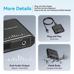 HDMI ARC Audio Extractor HDTV ARC to Optical Toslink RCA 3.5mm AUX Adapter