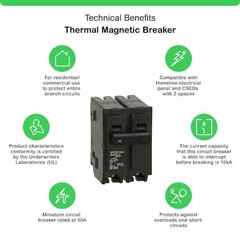 Circuit Breaker Square D 50 Amp 2 Pole Homeline Standard Trip Residential Black
