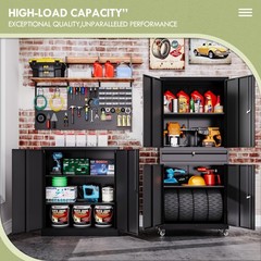 36 H Storage Cabinet 2 Doors 2 Shelves Lock Black Garage Home Office Kitchen