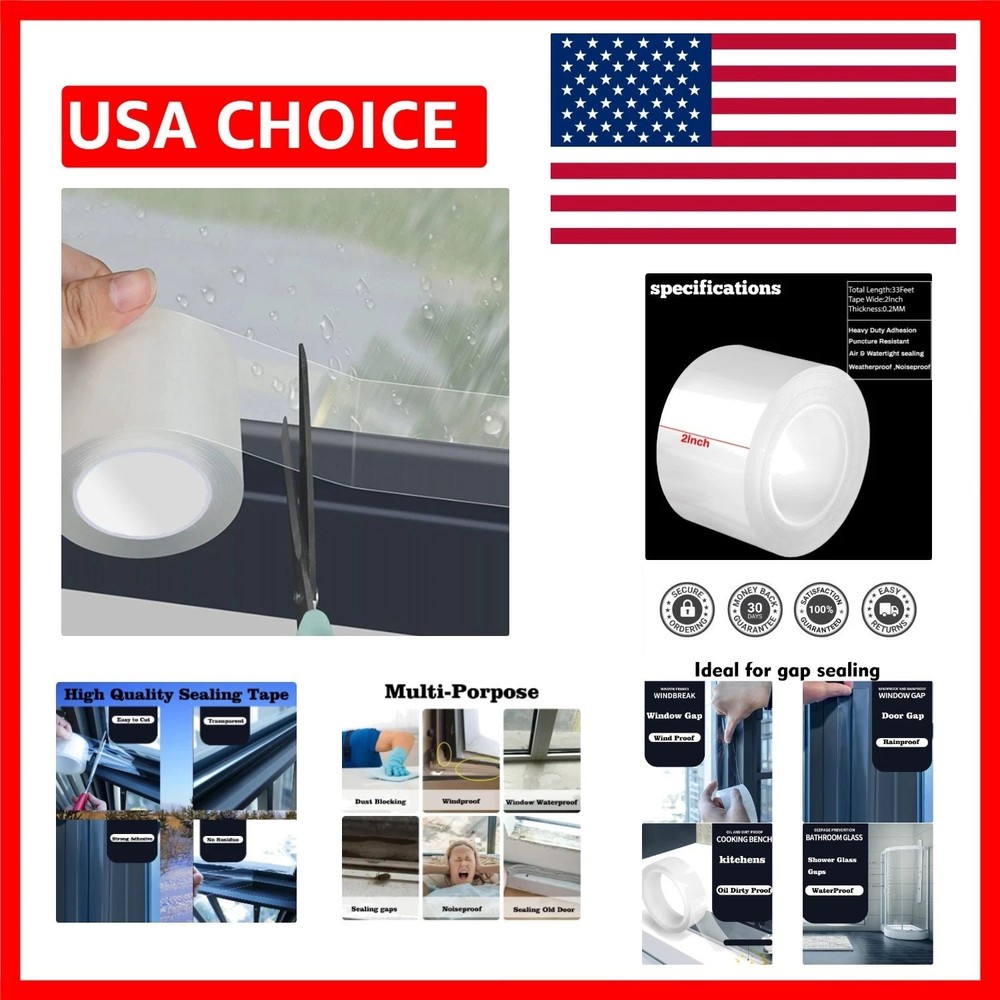 2 Inch x 33 FT Clear Weather Sealing Tape – Residue-Free Insulation Solution