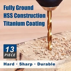 13Pcs HSS Titanium Coated Twist Drill Bit Set 1.5-6.5mm Hex Shank For wood Metal