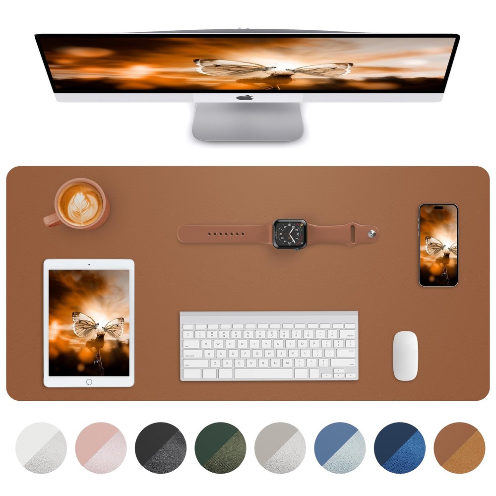Brown Waterproof PU Leather Desk Pad Non Slip Mouse Pad 23.6 x 13 Inch