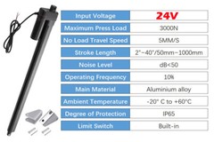 24V 3000N 660lb Heavy Duty Linear Actuator 6inch Stroke 4″~ 40″ IP65 Waterproof