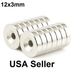 Lot 10-100 Strong Countersunk Ring Magnets 12x 3mm Rare Earth Neodymium 4mm hole